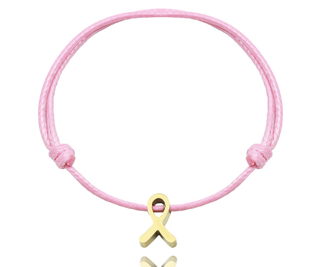 1687 pozłacana bransoletka różowa wstążka amazonka