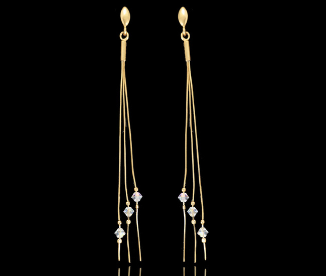 1526 kolczyki srebrne 925 pozłacane długie potrójne z kryształkami