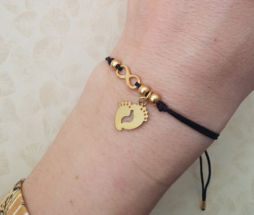 1031 BRANSOLETKA Z GRAWEREM złota sznurek nieskończoność stópki