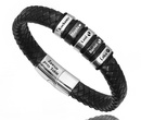 Bransoletka męska z grawerem czarna skóra 1858/2 pięć przekładek