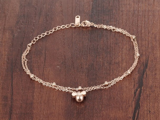 Br 599/978 BRANSOLETKA złota na stopę, podwójny łańcuszek , ze złotymi kuleczkami