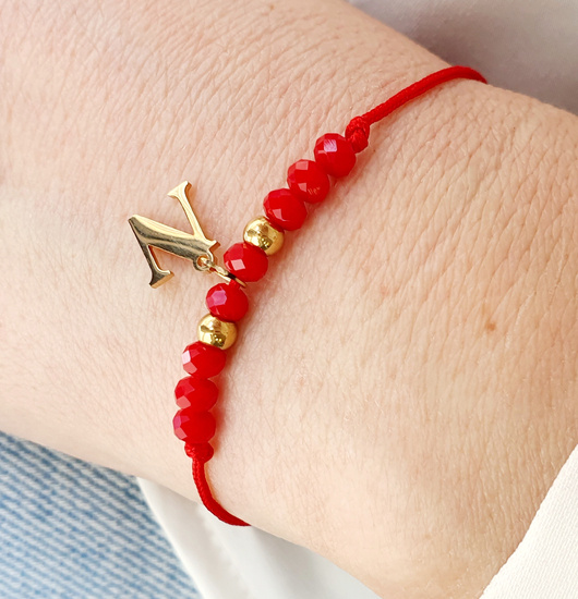 1353 BRANSOLETKA Z GRAWEREM stalowa na sznureczku