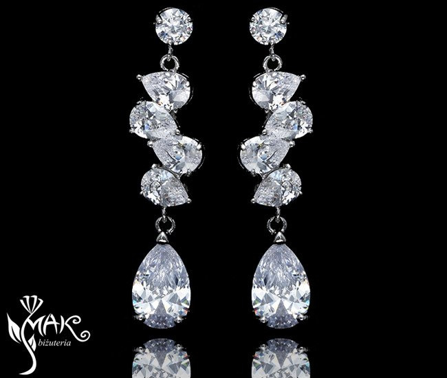 Kol 686/12 KOLCZYKI ślubne, cyrkonie długie Piękne