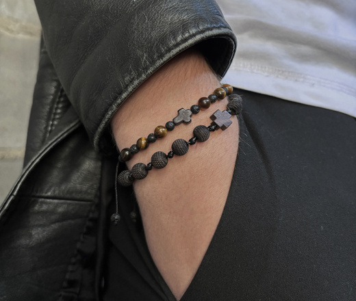 1722/4 bransoletka różaniec męska hebanowe koraliki