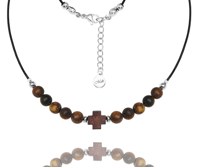 1707/8 naszyjnik z krzyżykiem tygrysie oko