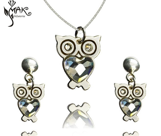 KPL719 Sowy Swarovski Elements KOMPLET kryształy + pudełko z grawerem