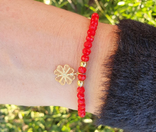 1103 BRANSOLETKA kryształki i złota koniczynka