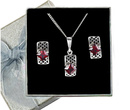 480/235 komplet srebrny ażurowy z bordowymi cyrkoniami