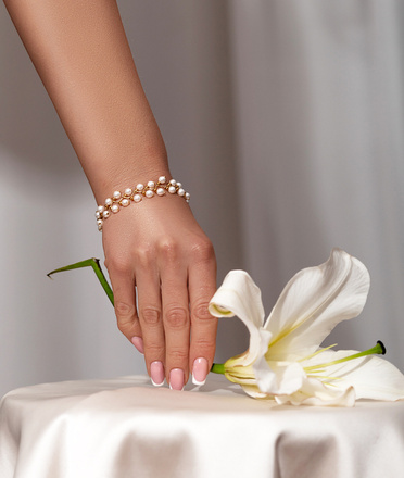 1522 bransoletka srebrna pozłacana z perełkami na ślub