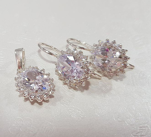 480/78 komplet srebrny owale z cyrkoniami srebrnymi