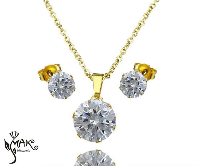 Kpl821/5 komplet złoty stal szlachetna cyrkonia celebrytka