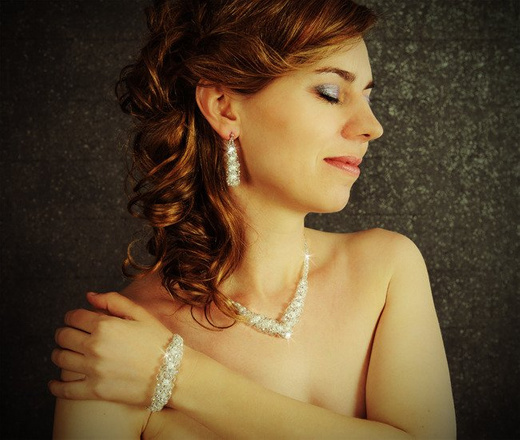 KOL434 KOLCZYKI PEREŁKI SZKLANE - KRYSZTAŁY, kolczyki ślubne, kolczyki na ślub