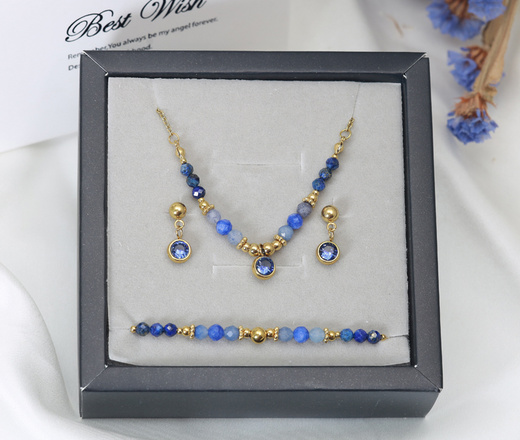 Elegancki niebieski komplet złocony z lapisem 1875/4