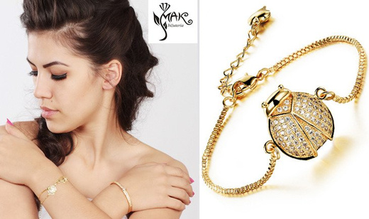 BR599/406 żółte złoto, CYRKONIE BRANSOLETKA biedronka