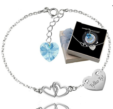 BR898 BRANSOLETKA Z GRAWEREM połączne serca Swarovski Elements serce