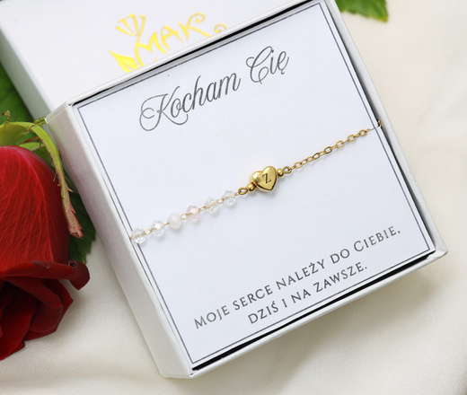 Prezent Walentynkowy Złota bransoletka z grawerem z sercem w pudełku - zestaw 1898/7