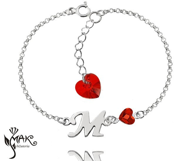BR894 BRANSOLETKA dowolny inicjał literka Swarovski Elements serce