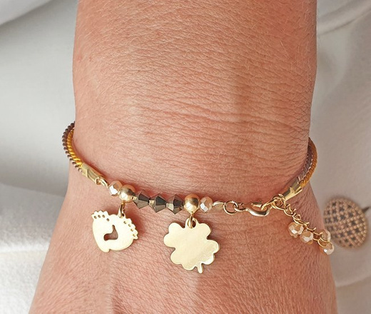 1192 bransoletka srebrna 925 pozłacana z grawerem na jedwabnym sznureczku