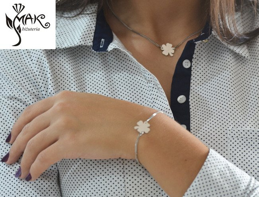 NK725 NASZYJNIK z GRAWEREM koniczynka stal piękny