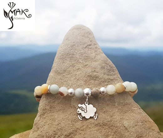 BR945 BRANSOLETKA z grawerem amazonit, owieczka baranek