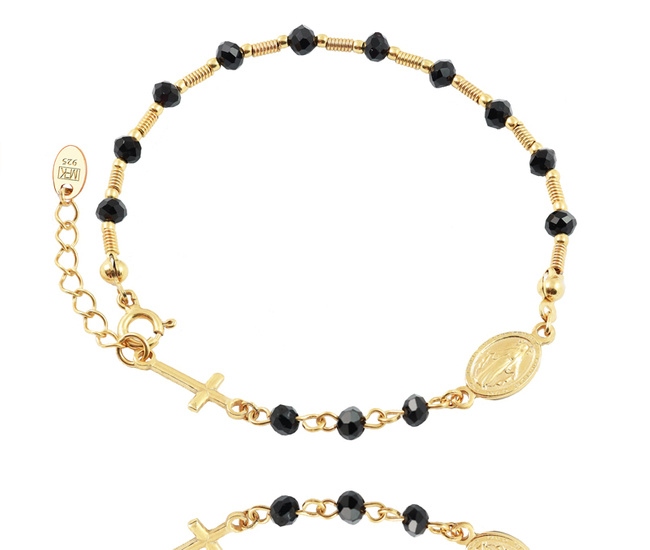 1571/3 bransoletka różaniec z czarnymi kryształkami pozłacana