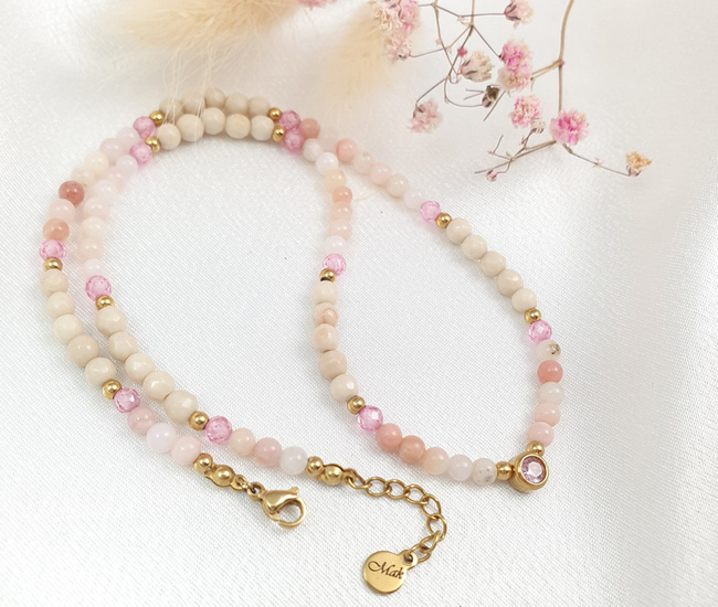 1684 naszyjnik kamienie naturalne różowa cyrkonia