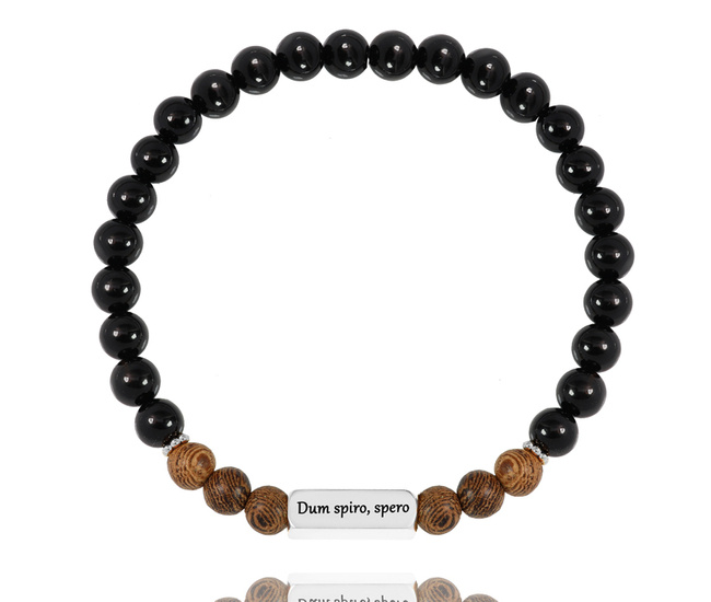 1628/3  bransoletka męska stalowa z koralikami z agatu oraz drewnianymi