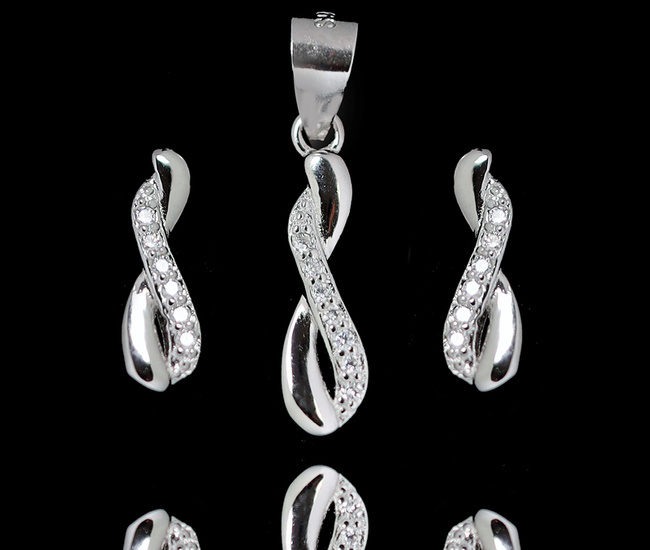 114/9 Komplet z rodowanego srebra 925 nieskończoność z cyrkoniami