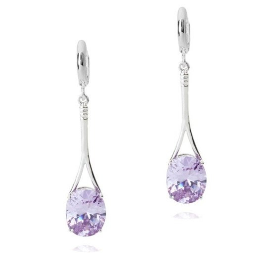 Kol 599/679 KOLCZYKI z jasnofioletową łezką ,długie i Piękne, srebrne