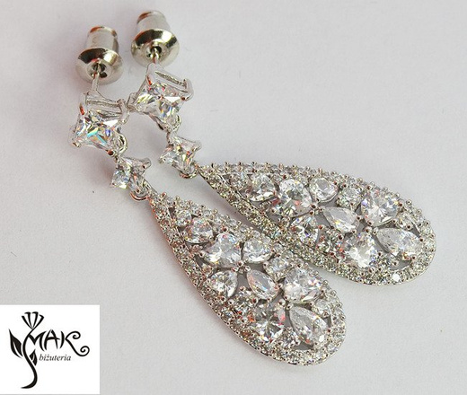 Kol 686/4 KOLCZYKI ślubne, cyrkonie długie Piękne