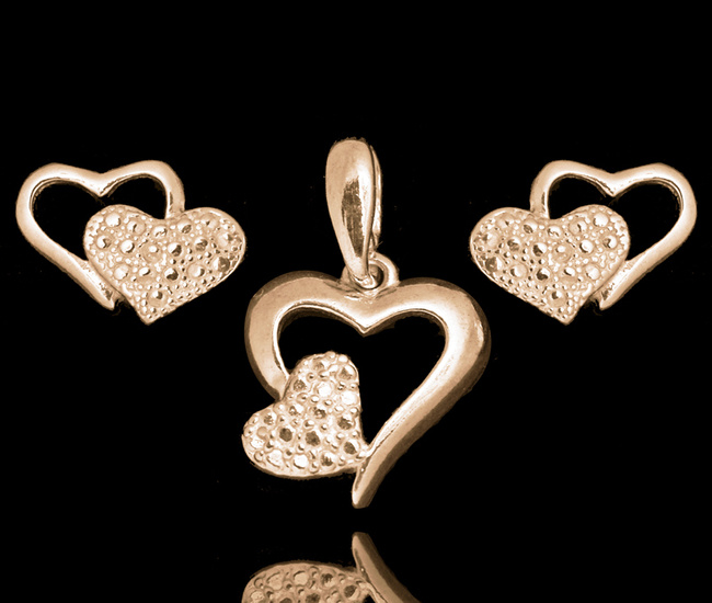 480/461 Komplet wykonany ze srebra 925 pozłacane  podwójne serduszka
