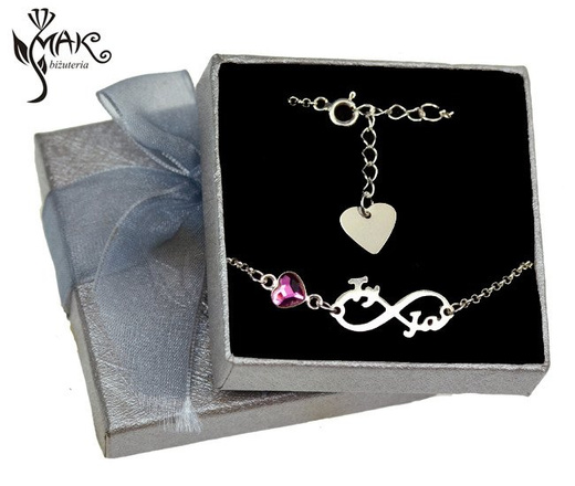 BR857 BRANSOLETKA Z GRAWEREM Swarovski Elements serce infinity