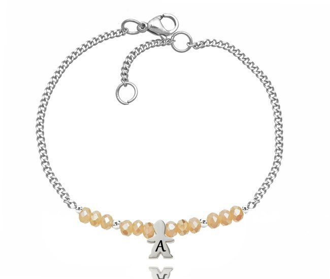 1202 BRANSOLETKA Z GRAWEREM chłopczyk stal kryształki