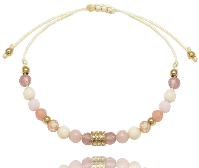 1727 złocona bransoletka pastelowy róż z kameniami naturalnymi