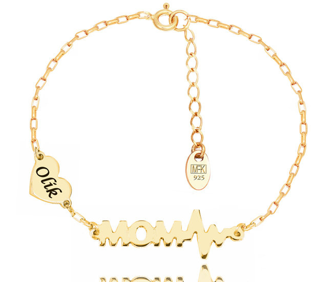 1378 bransoletka grawerowana srebrna 925 pozłacana serduszko linia życia dla mamy