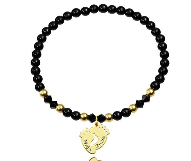 1200 BRANSOLETKA pozłacana czarny agat, Swarovski Element