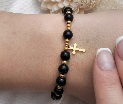 1466 bransoletka różaniec pozłacana na sznureczku