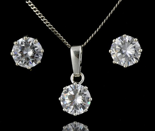 480/77 komplet srebrny okrągłe z białymi cyrkoniami