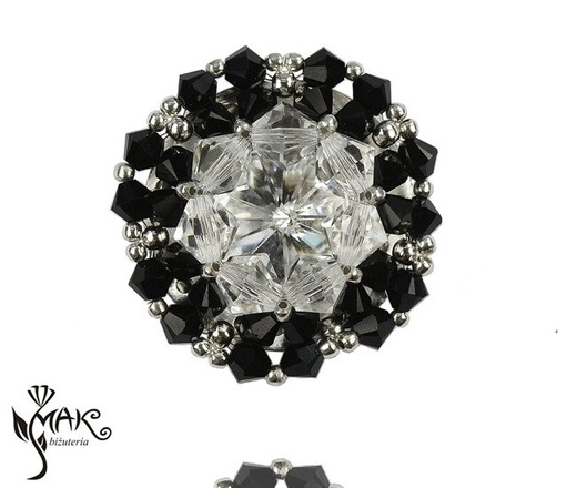 B784 BROSZKA srebro Swarovski Elemetns czarnobiała + grawer