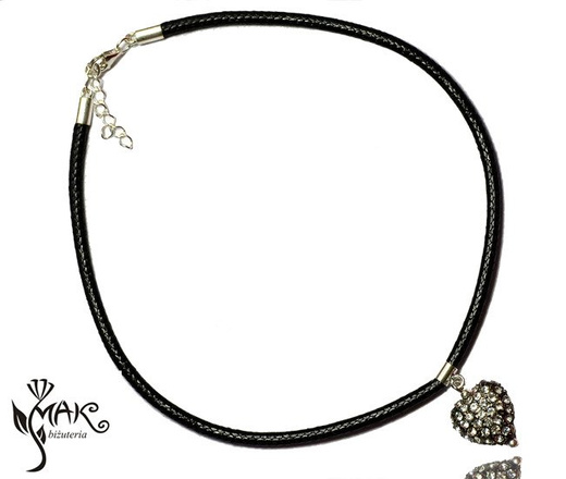 BR742 bransoletka choker srebro 925 CZARNY serce