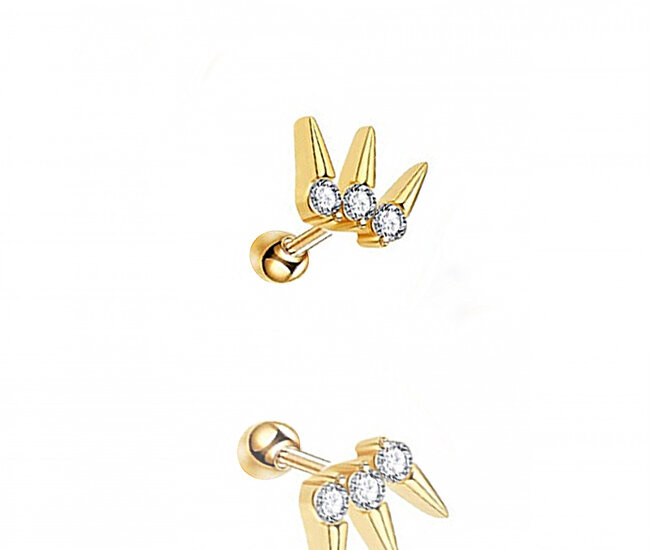 1478  kolczyk do piercingu kolce z cyrkoniami stal złocona