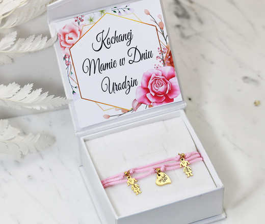 Bransoletka charms z grawerowanymi imionami dzieci złocona kolory dla mamy1790