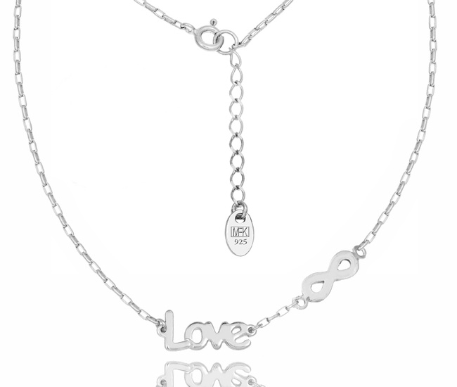 1328/1 naszyjnik z napisem LOVE i nieskończonością srebro 925