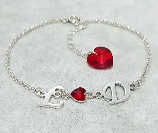 BR1012 BRANSOLETKA dowolne inicjały literka Swarovski Elements serce