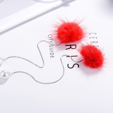 Kol 599/858 KOLCZYKI futerka, pompony długie czerwone z perłą