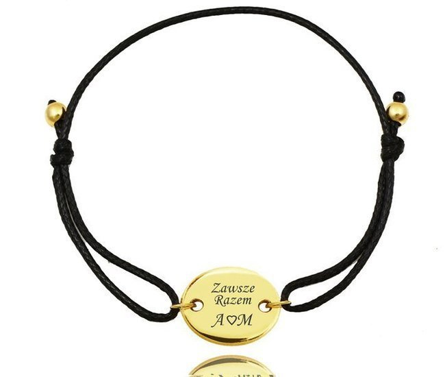 1125 bransoletka z grawerem złoty owal na sznurku