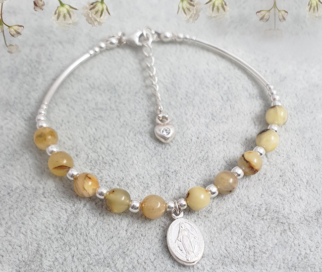 1571/5 bransoletka srebrna 925 różaniec z bursztynem