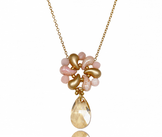 komplet pozłacany beżowo-różowy wyplatany ręcznie 1816/13