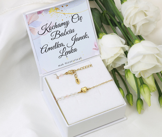 Złota bransoletka z grawerem z sercem i kryształkami 1898/7