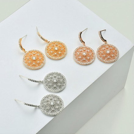 599/1014 kolczyki pozłacane koła rozety z cyrkoniami żółte złoto